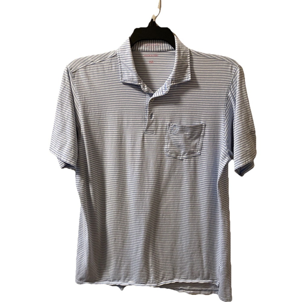 B Draddy Sport Polo Shirt Sz M Batik Blue Striped‎ Pima Cotton Golf